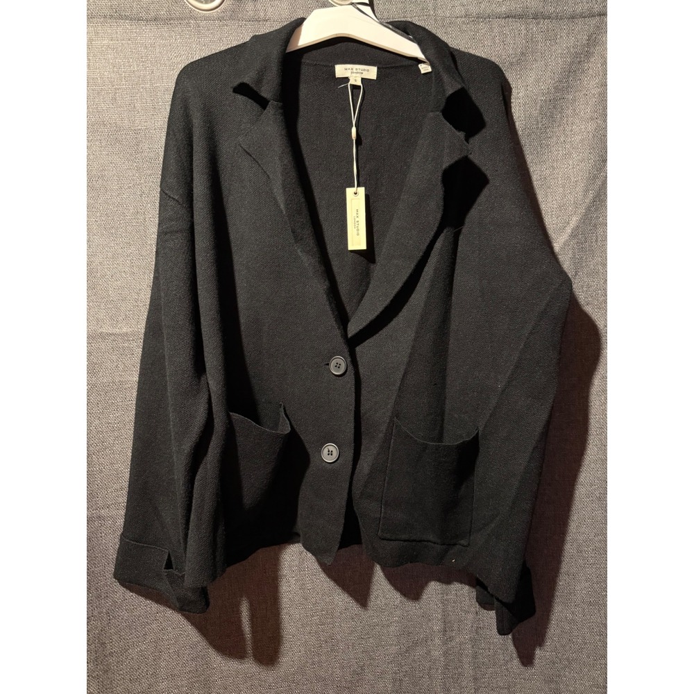 Max Studio London Womens Black Knit Cardigan Blazer Sweater NWT Style 5708224